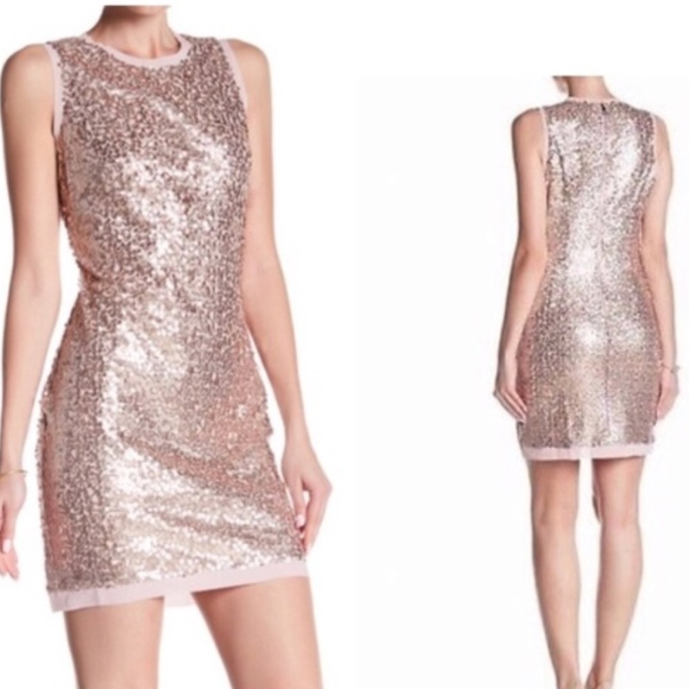 NWT Champagne Blush Gold Sequin Cocktail Dress 16